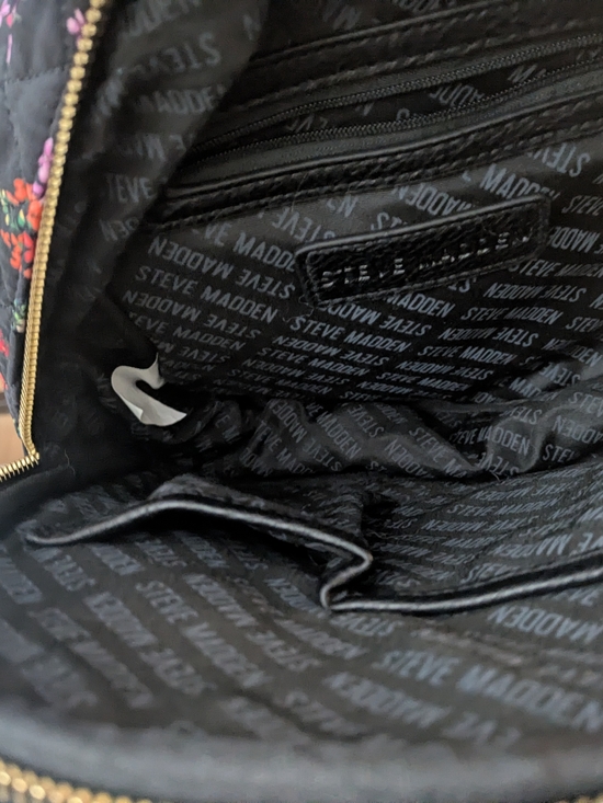 Steve Madden Black Quilted Floral Shoulder Bag with Gold Hardware